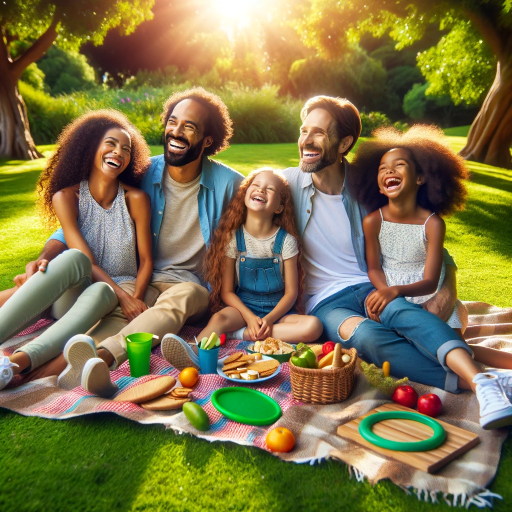 familia disfrutando de un picnic