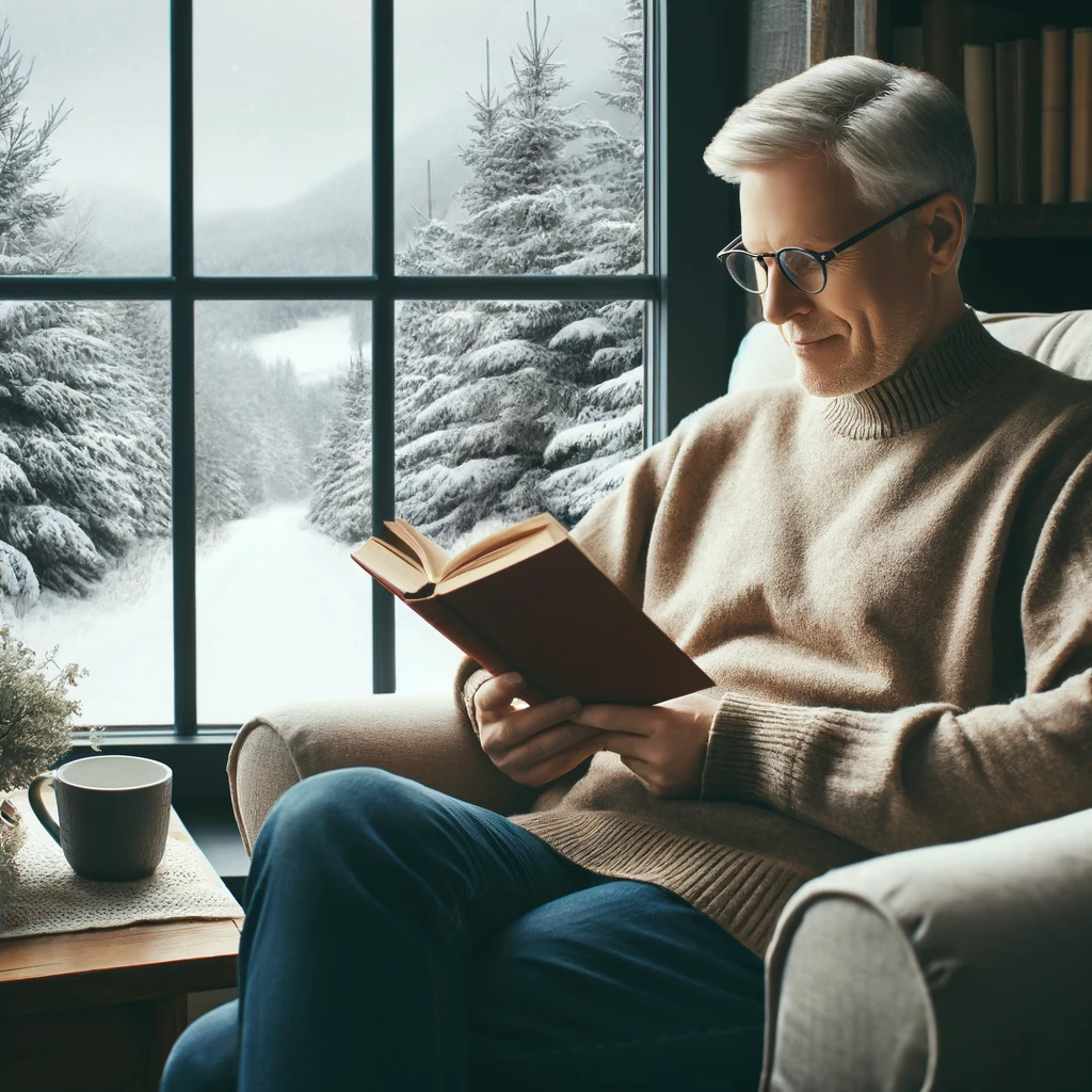 hombre leyendo libro en su tiempo de ocio